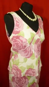 Kaliko Green Pink Floral Linen Skirt Top Two Piece Suit Wedding Outfit Uk 14/12 - Picture 1 of 12
