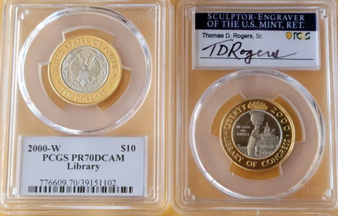 2000-w 10 library of congress Pcgs pf70 DCAM T D ROGERS SIGNED Cover