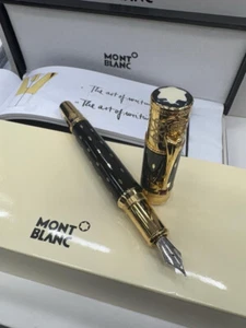 Penna stilografica Montblanc Queen Elizabeth corpo nero dorato + tappo liscia - Foto 1 di 5