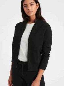 NEW Banana Republic Womens Zip Bomber Sweater Cardigan Jacket Black L $129 NWT - Picture 1 of 5