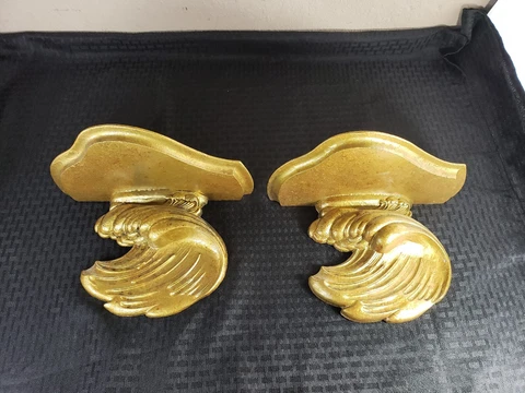 Vintage Gold Gilt Wood Angel Wings Corbels Wall Sconces Shelves Waves Cover