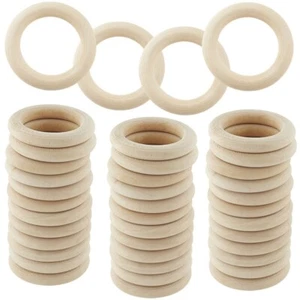 200pcs Unfinished Solid Wooden Rings Round 50mm Natural Wood Bead Macrame - Picture 1 of 6