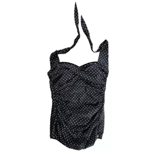Catalina Suddenly Slim One Piece Swimsuit L 12-14 Black White Polka Dot Halter - Picture 1 of 8