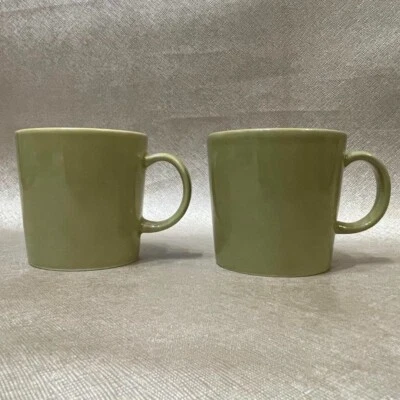 Iittala Teema Olive Green Mug Cup 300ml Kaj Franck Pair Set - Image 1 of 4