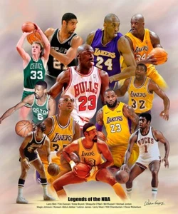 Basketball Legends, Wishum Gregory Art, Print Poster 20" X 16" - Picture 1 of 1
