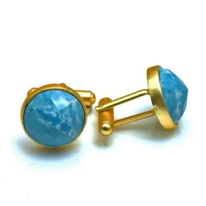 Mosaic Jasper Gemstone Handmade Man"s Copper Plated Cufflinks Jewelry  CF 1009 - Picture 1 of 1