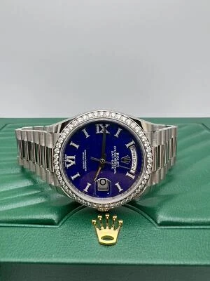 RARO Nuevo Rolex Day-Date 36 128349RBR 18K Oro Azul Lapislázuli Diamante Esfera Bisel B&P Foto 1 de 4