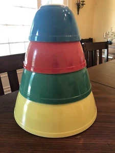 Vintage Pyrex Primary Red Blue Yellow Green Nesting Mixing Bowls 401 402 403 404 - Picture 1 of 12
