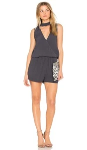MONROW womens size XS black sleeveless cutout v neck choker romper - Picture 1 of 5