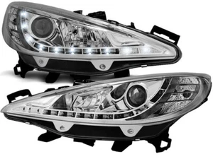 HEADLIGHTS LPPE22 for Peugeot 207 2006 2007 2008 2009 DAYLIGHT CHROME - Picture 1 of 1