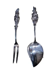 Reed & Barton Grapefruit Spoon And Fork Set Silverplated Apple Blossom 1960's - Picture 1 of 14