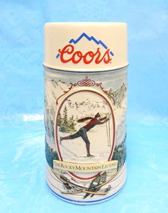 VTG 1991 Coors ROCKY MOUNTAIN LEGEND SERIES 24 oz Mug STEIN Cross Country Skiing - Picture 1 of 8