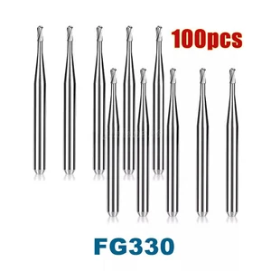 100/Pk Dental Midwest FG #330 Shank Pear Shaped Carbide Burs Bulk 19mm - Picture 1 of 14