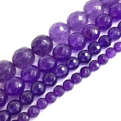 Natural Jade Faceted Round Bead 15" Dyed Purple Red Green Blue 4 6 8mm 10mm 12mm - Image 1 of 4