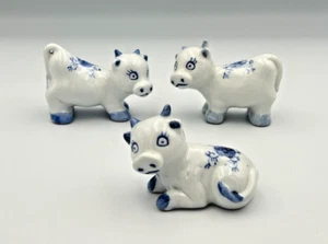 Vintage White & Blue Delft Floral Ceramic Cows Set - Picture 1 of 20