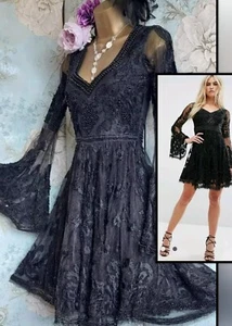 A star is born black beaded Lace Skater Party gatsby evening Occasion dress 8 - Picture 1 of 20