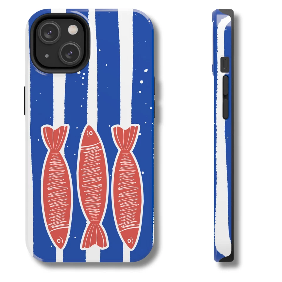Funda Teléfono iPhone y Samsung Galaxy Tema Náutico Peces Rayas Azules Foto 1 de 4