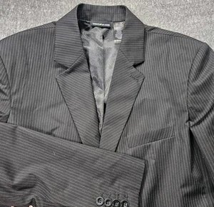 DKNY Wool Blend Y2K Graphic Mens 2 Button Blazer Jacket Large Black - Picture 1 of 14