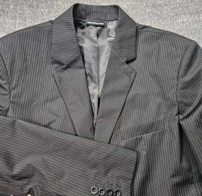 DKNY Wool Blend Y2K Graphic Mens 2 Button Blazer Jacket Large Black - Image 1 of 4