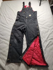 Carhartt Insulated Double Knee Canvas Bib Overalls Mens Size 32x30 Black R38 BLK - Picture 1 of 11