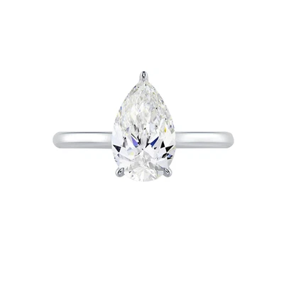 14k White Gold Ring For Wedding Lab Grown IGI Pear 3 Carat Certified Diamond - Image 1 of 4