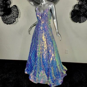 NWT~$598~CLARISSE~SZ 8~LILAC IRIDESCENT SEQUIN PROM PAGEANT FORMAL GOWN DRESS - Picture 1 of 24