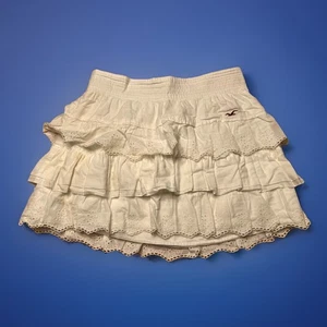Hollister White Womans Juniors Ruffle Skirt Layers STAINING Medium 26" Waist Y2K - Picture 1 of 16