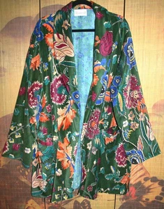 ONE HUNDRED STARS Fab Green Flower Vase Velvet Boyfriend Jacket 54"CH Reversible - Picture 1 of 10