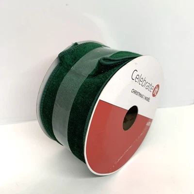 Wired Velvet Ribbon Green Celebrate It Christmas 2.5"x 5 Yards Polyester - Image 1 of 4