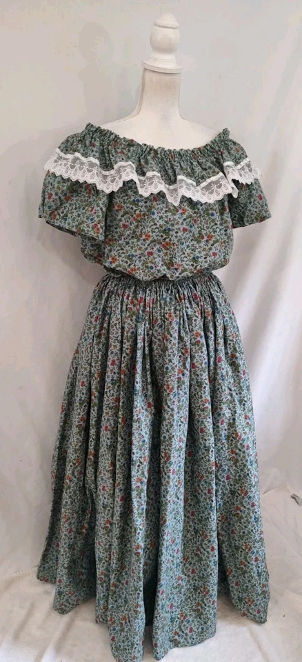 Conjunto de Vestido Prairie Country Southern Look Azul Estampado Floral Falda Completa XL Foto 1 de 4