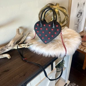 New Betsey Johnson Studded Heart Crossbody Bag Black Red Womens 8.5x7x2 XOLOVY-H - Picture 1 of 9