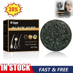 Black Soap Hair Darkening Shampoo Bar Natural Grey Removal Gray Cover H OT - Picture 1 of 12