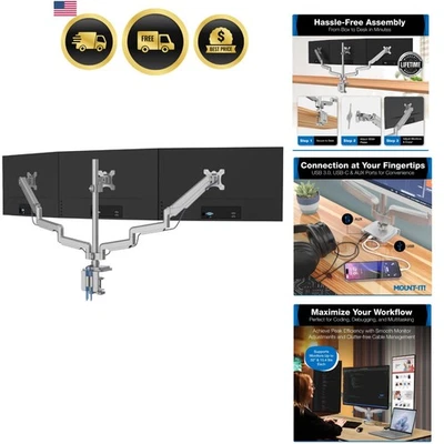Triple Monitor Mount with Gas Spring Arms Full Motion Desk Stand for 24 32 In... - Image 1 of 4