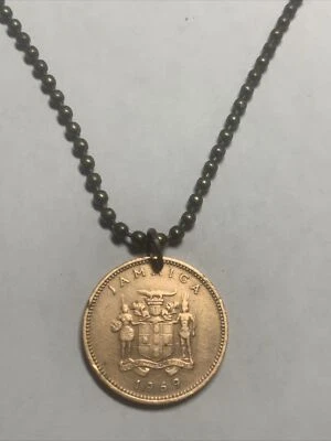 Colgante moneda de 1 pieza de Jamaica 1964. "Real circulado, en cadena de 24""". Gran regalo 🎁 💝 Foto 1 de 4