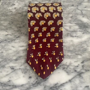 Henri Christian All Silk Burgundy Daisy Print Tie Designed in Great Britain~4" - Picture 1 of 5