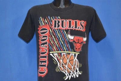 vintage 90s CHICAGO BULLS MASCOT LOGO HOOP NUTMEG NBA BLACK t-shirt BASKETBALL M - Image 1 of 4