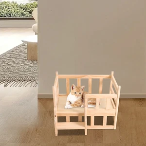 Solid Pine Wood Dog Bed Frame Elevated Fence Dog Cat Bed Wood Pet Bed Furniture - Picture 1 of 18
