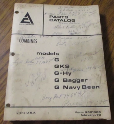 Allis Chalmers Gleaner G GKS G-HY Bagger G-Navy Bean Combine Parts Catalog Book - Image 1 of 4
