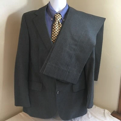Botany 500 2-Button Suit 38L 38 L Pants 35W 30L Gray w Blue Pinstripes USA Made - Image 1 of 4