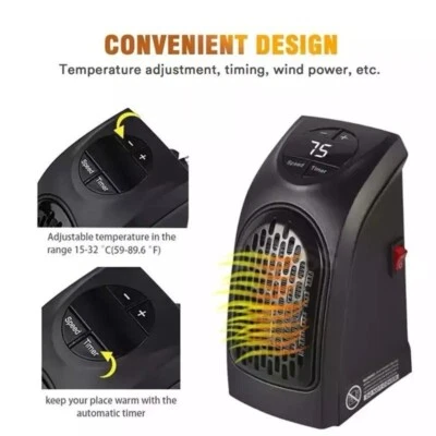 TERMOVENTILATORE PORTATILE PICCOLA STUFA ELETTRICA A PARETE PRESA A MURO 400W - Immagine 1 di 4
