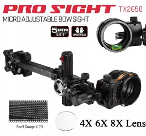 Archery Bow Sight 4x 6x 8x Lens 5-Pin 0.019'' Optical Fiber Bow Hunting Shooting - Picture 1 of 13