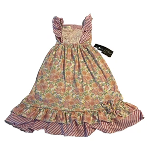 NWT Isabella and Chloe Floral Stripe Ruffle Flower Cottagecore Dress 6 - Picture 1 of 6