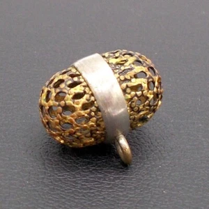 Antique Filigree Brass & Silver Band Metal Veil Button 9/16" - Picture 1 of 11