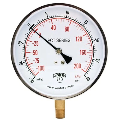 Winters Pct329 Industrial Compound Gauge, -30 To 0 To 30 Psi, 1/4 In Mnpt - Image 1 of 4