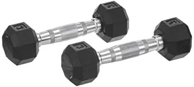 SPRI Dumbbells Hand Weights Set of 2 - 3 lb Rubber Hex Chrome Handle Exercise & Fi...