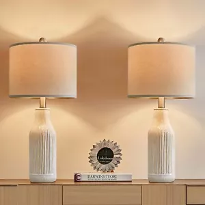 23.75 inches Modern Ceramic Table Lamp Set of 2 for Bedside Nightstand Lamp - Picture 1 of 9