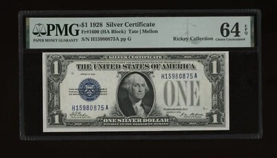 DBR 1928 $1 Silver Fr. 1600 HA Block PMG 64 EPQ Serial H15980875A - Image 1 of 2