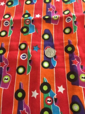 Hancock racing cards striped orange red cotton quilt flannel fabric BTHY - Image 1 of 4