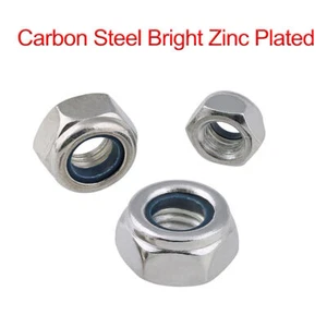 Nylon-Insert Locknuts Bright Zinc Plated M2 M2.5 M3 M4 M5 M6 M8 M10 M12 M14 M16 - Picture 1 of 2