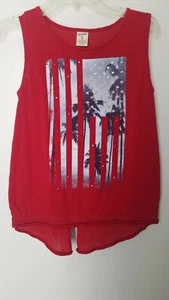 Arizona Jean Company Red Sleeveless Tank With Flag And Palm Trees Girl's Size XL - Picture 1 of 3